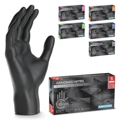 Afbeelding van ARNOMED wegwerphandschoenen zwart, nitril handschoenen S, 100 stuks per doos, poedervrij &amp; latexvrij, verkrijgbaar in maat XS, M, L, XL XXL