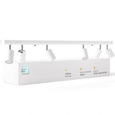 Afbeelding van Lightbox LED Deckenlampe 6 flammig 9 x 119 15 cm Decken Strahler mit schwenkbaren Spots Lampe für Wohnzimmer, Küche oder Schlafzimmer (innen) GU10 Fassung aus Metall in Weiß