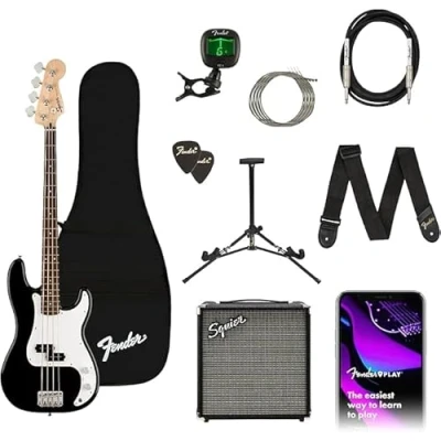 Afbeelding van Squier by Fender Affinity Series Precision Bass Pack, Maple fingerboard in zwart, w/gig bag &amp; Rumble 15 Amp