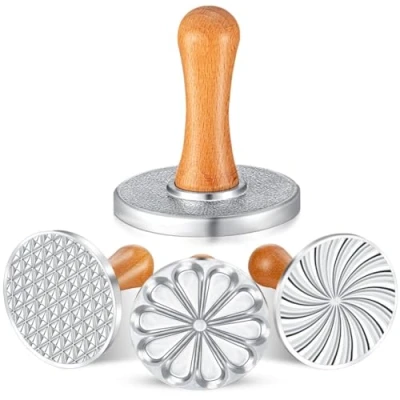 Afbeelding van Tagtight 3 stuks koekjesstempels, koekjesstempel, metalen koekjesvorm met houten handvat voor het zelf maken van bakken, cake, gebak, uitsteekvormen, koekjespers om te bakken