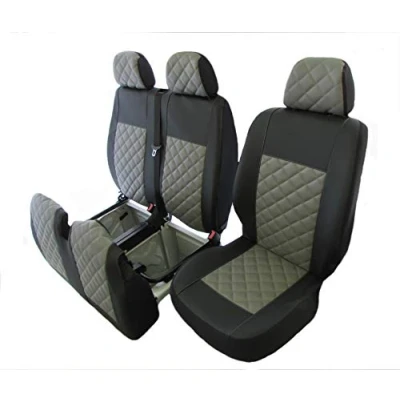 Afbeelding van Texmar Stoelhoezen van ECO leer, 2+1 (1 eenpersoonsbed, 1 tweepersoons zwart/grijs Transporter T5 T6 na 2004 voor links of rechts stuur
