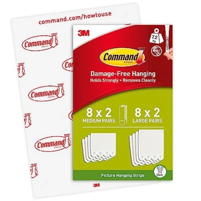Afbeelding van 3M Command Montagestrips, 8 sets M &amp; L, Wit