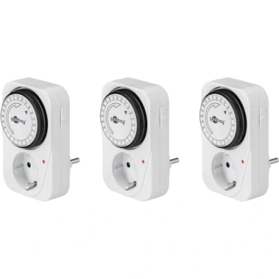 Afbeelding van Goobay 64894 tijdschakelaar, stopcontact, analoge timer voor binnen, schakelklok, stopcontacten, 15 minuten instelbare tijd, led regelaar, continu gebruik mogelijk, set van 3, klein