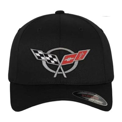 Afbeelding van Chevrolet Officieel gelicenseerd Corvette C5 Flags FlexFit honkbalpet (Zwart), Small/Medium