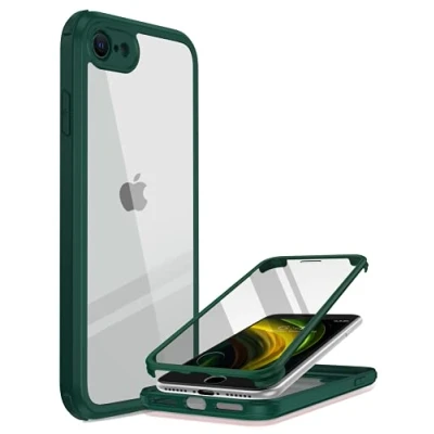 Afbeelding van Miracase 360 graden hoesje compatibel met iPhone SE 2020 / 8, volledige beschermhoes ingebouwde glazen schermbeschermer, groente