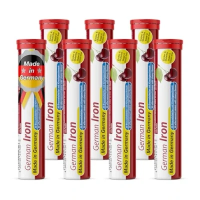 Afbeelding van Duitse ijzeren bruistabletten, 140 stuks, kersensmaak, 14 mg ijzer, suikervrij, veganistisch, T&amp;D Pharma Duits Iron Made in Germany