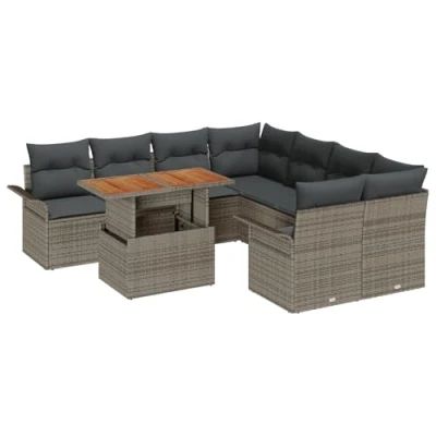 Afbeelding van vidaXL 9 delige tuinset met kussens grijs poly rattan