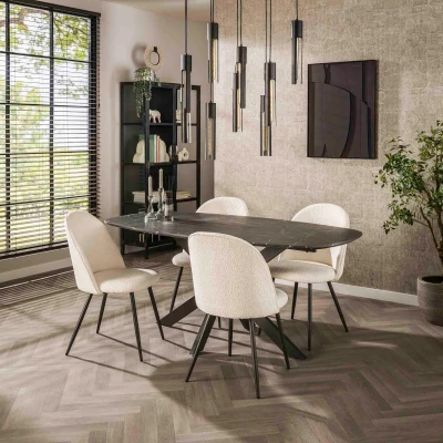 Afbeelding van Hoyz Collection Eetkamertafel 180 Deens Ovaal 3D Melamine Slate Stone