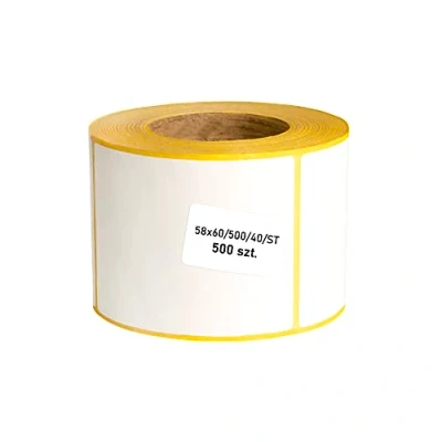 Afbeelding van MDlabels Witte thermische etiketten op rol 58 x 60 mm 500 stuks huls 40 permanent hechtend, voor barcodes, weegschaal