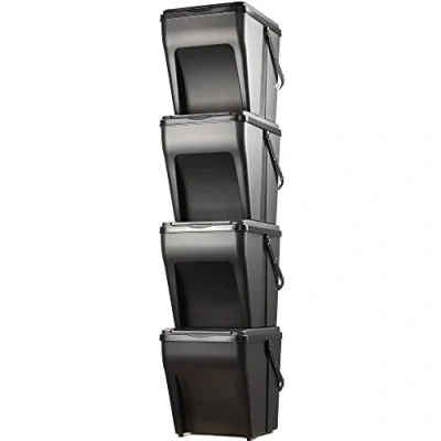 Afbeelding van KADAX Afvalscheidingssysteem, modulaire vuilnisemmer van kunststof, recycling emmer voor keuken en badkamer, sorteerdoos, bio afvalemmer, afvalsorteerder (4 x 25 l)