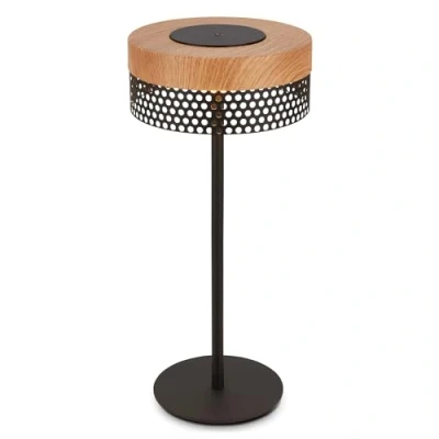 Afbeelding van B.K.Licht Booha Oplaadbare Tafellamp snoerloze lamp dimbaar voor buiten en binnen zwart met hout Ø16cm x 35cm