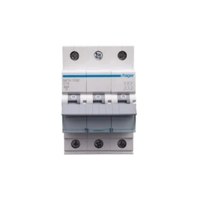 Afbeelding van Hager installatieautomaat 3p 6ka c karakteristiek 16a 3 modulen mcn316e