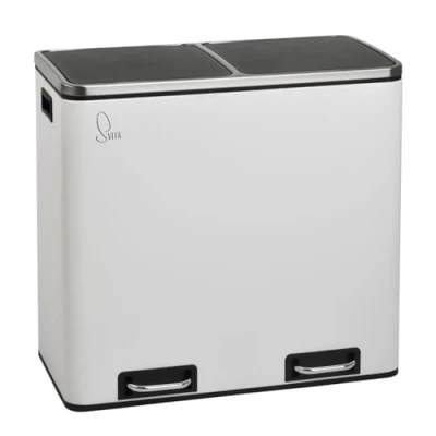 Afbeelding van SVITA TM2X24 Pedaalemmer, 48 liter, afvalemmer, vuilnisemmer, design afvalscheiding, prullenmand, keuken ordening, scheidingssysteem (wit)