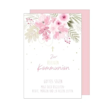 Afbeelding van Edition Seidel Premium Kaarten voor Communie met Envelop. Communiekaart Spreuk, Wenskaart, Kruis, Bloemen, Jongen Meisje (KO299 SW024)