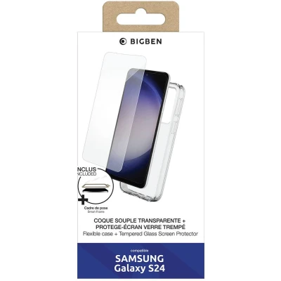 Afbeelding van Bigben Connected Transparant Telefoonhoesje Gehard Glas Screenprotector geschikt voor Samsung Galaxy S24 SmartFrame installatiekit