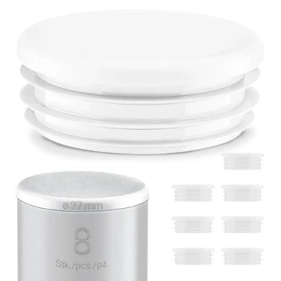 Afbeelding van Lamellenstop voor Ronde Buizen 27 mmWit 8 Stuk Kunststof Eindkap Sluitdop Staalbuis mm doppen eindkappen sluitdoppen 2,7 cm EMFA ®
