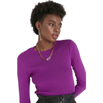 Afbeelding van Trendyol Standaard mouw Basis Paarse basic gebreide sweater met ronde hals TWOAW23KZ01249