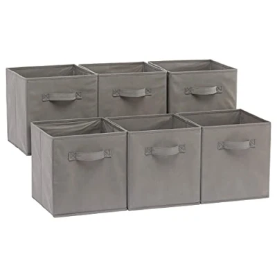 Afbeelding van Amazon Basics Opvouwbare opbergkubus/organizer van stof met handgrepen, 6 stuks, effen grijs, 26,6 x 27,9 cm