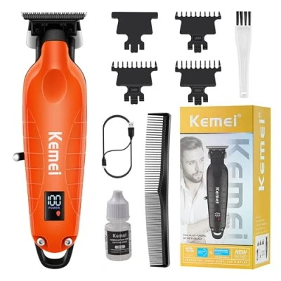Afbeelding van KEMEI 2293 Professionele Haar/Baard Trimmer voor Mannen Zero Gapped Tondeuse Kapper met T Blade, Draadloze Oplaadbare, Oranje
