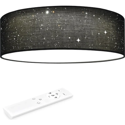 Afbeelding van Navaris LED plafondlamp rond 22W Ø 40 cm Stoffen plafonnière met warmwit licht &amp; sterreneffect Dimbare lamp afstandsbediening Donkergrijs