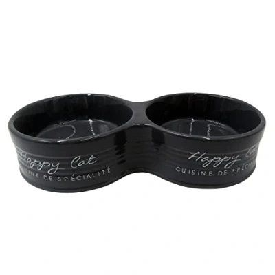 Afbeelding van Duvoplus Voerbak Kat Dubbele Eetkom Stone Happy Cat 2x300ml 26x13x5,5cm Antraciet 1st