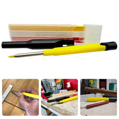 Afbeelding van Cheqo® 10 in 1 Markeerset Perfect Voor Kluswerkzaamheden Bouwpotlood Navulbare Timmermanspotlood 12,5 cm Stiften Wit, Geel &amp; Rood Hout, Beton Metaal Droge Vochtige Ruimtes Makkelijk Weg te Vegen