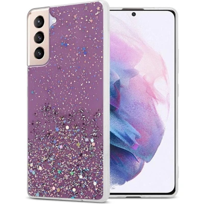 Afbeelding van Cadorabo Hoesje geschikt voor Samsung Galaxy S21 PLUS in Paars met Glitter Beschermhoes van flexibel TPU silicone fonkelende glitters Case Cover Etui