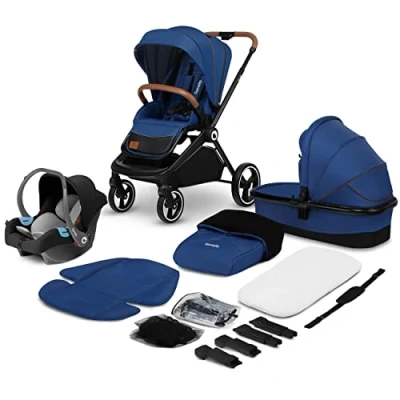 Afbeelding van Lionelo Mika 3 in 1 Kinderwagen Waterdichte dak XXL met UPF 50+ filter en rijke set accessoires muggennet, voetenzak, regenhoes, schouderriem universele adapters voor de wieg autostoel Set: wandelwagen, wieg,