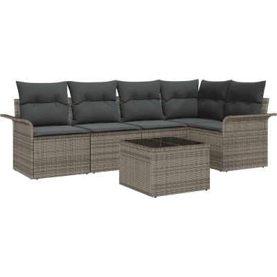 Afbeelding van vidaXL 5 delige Tuin Sofa Set met Kussens Zwart Poly Rattan