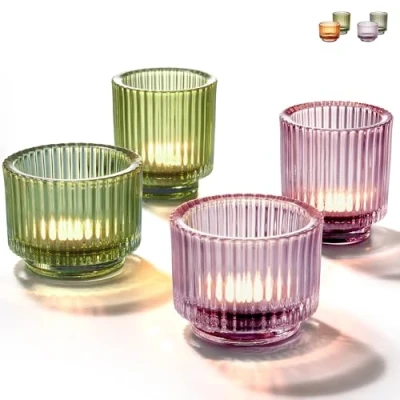 Afbeelding van Theelichthouder Gekleurde Glas 4 Theelichtglazen Stevige Kaarsenhouders voor Woondecoratie &amp; Huwelijk