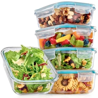 Afbeelding van Glazen potten met deksel, set van 4 vershouddozen, 500 ml, stapelbaar en luchtdicht, BPA vrij, vaatwasmachinebestendig, geschikt voor vriezer magnetron