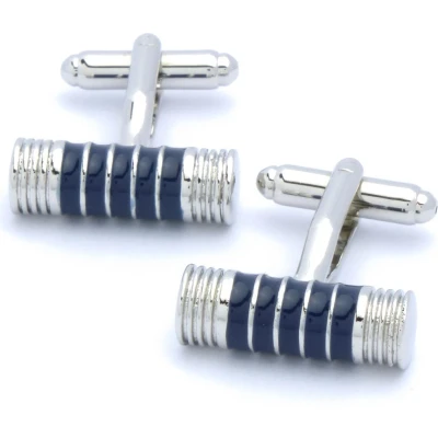 Afbeelding van Manchetknopen Cilinder met Blauwe Emaille Ringen
