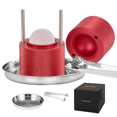 Afbeelding van VEVOR Presse à Glaçons Sphères de 61 mm Moule Glaçon Rond en Alu Bac Ronds avec Pince Fabrication Rapide Boules pour Boissons Cocktails Whisky Café Soirées Pyjama Bars Rouge