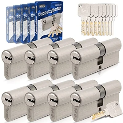 Afbeelding van GERCAR Pro gelijksluitend 8x cilinderslot 35/35 set 8 profielcilinders incl. 40 sleutels 70 mm deurslot cilinder lengte: 70mm, A:35 B:35 messing mat massief