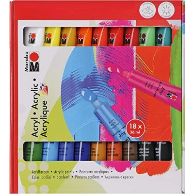 Afbeelding van Marabu 1210000000201 Acrylverf, Dekkende, Op Waterbasis, Sneldrogend, Mat Glanzend, 18 x 36 ml