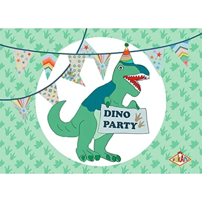 Afbeelding van Puk Art© Uitnodiging Kinderfeestje Dino Uitnodigingskaarten verjaardag feest Invulkaarten 20 stuks