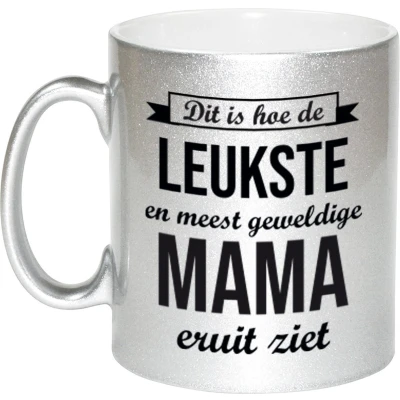 Afbeelding van Leukste en meest geweldige mama cadeau mok / beker zilverglanzend 330 ml feest mokken