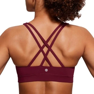 Afbeelding van CRZ Yoga Dames Strappy Back Draadloze Gewatteerde Workout Sport BH Rode Merlot S