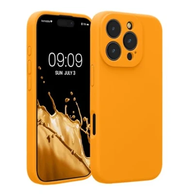 Afbeelding van kwmobile telefoonhoesje geschikt voor Apple iPhone 16 Pro TPU backcover met siliconen coating Smartphone case in fruitig oranje
