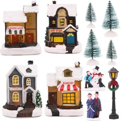 Afbeelding van Toyland® Mini dorp en kerstwinkel podiumdecoratie met Del lichten Kerstdecoraties (12 winkels)