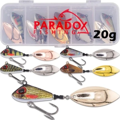 Afbeelding van Paradox Fishing jig spinner, 5 delige set, 20 g, Delusory 2.0 inch, spin voor baars, vissen, aas, snoekbaars, snoekaas, spinnerbait optimaal baarsaas