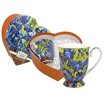 Afbeelding van CARMANI Set Van 2 porseleinen bekers voor thee, koffie in geschenkdoos met Vincent Gogh Iris 380 ml