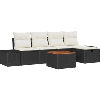 Afbeelding van vidaXL Tuin Sofa Set van 6 Beige en Zwart Rattan, Polyester kussens