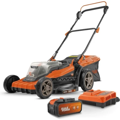 Afbeelding van Powerplus Dual Power Accu Grasmaaier POWDPGLWS2 40 V, 420 mm Ø grasmaaier, Incl. 2*20V batterij en oplader, met grasopvangbak achteruitworp