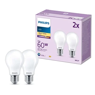 Afbeelding van Philips LED Lamp E27 Warmwit Licht 60 W Mat 2 Lampen