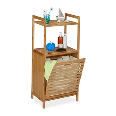 Afbeelding van Relaxdays Badkamerkast met wasmand wasbox badkamerrek bamboe 32,5 liter natuur