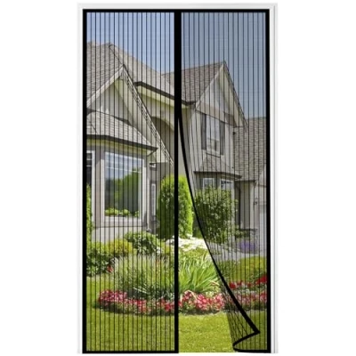 Afbeelding van Vliegenhor met magneten, insectenbescherming voor balkondeur, terrasdeur, kelderdeur, woonkamer, magnetisch vliegengordijn, eenvoudige montage hechtstrip zonder boren, zwart, zwart