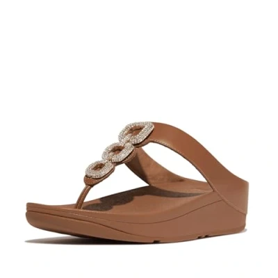 Afbeelding van FitFlop Fino Crystal Chain Leather Toe Post Sandals BRUIN Maat 40