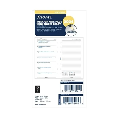 Afbeelding van Filofax Personal 2024 1 week op pagina met notitieruimte ernaast