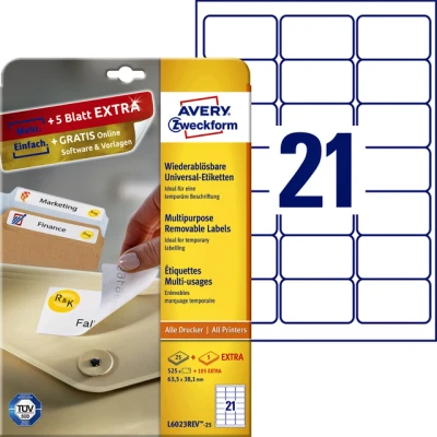 Afbeelding van Etiket Avery Zweckform L6023REV 25 63.5x38.1mm afneembaar wit 525stuks